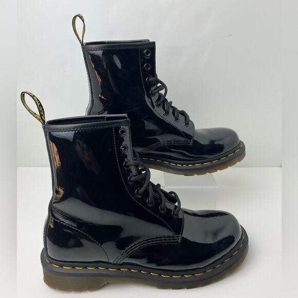 Dr. Martens Black Patent Leather Classic 1460 Lace Up Combat Boots - Picture 12 of 12